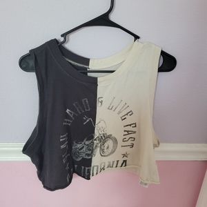 Hollister black and creme muscle cropped tank